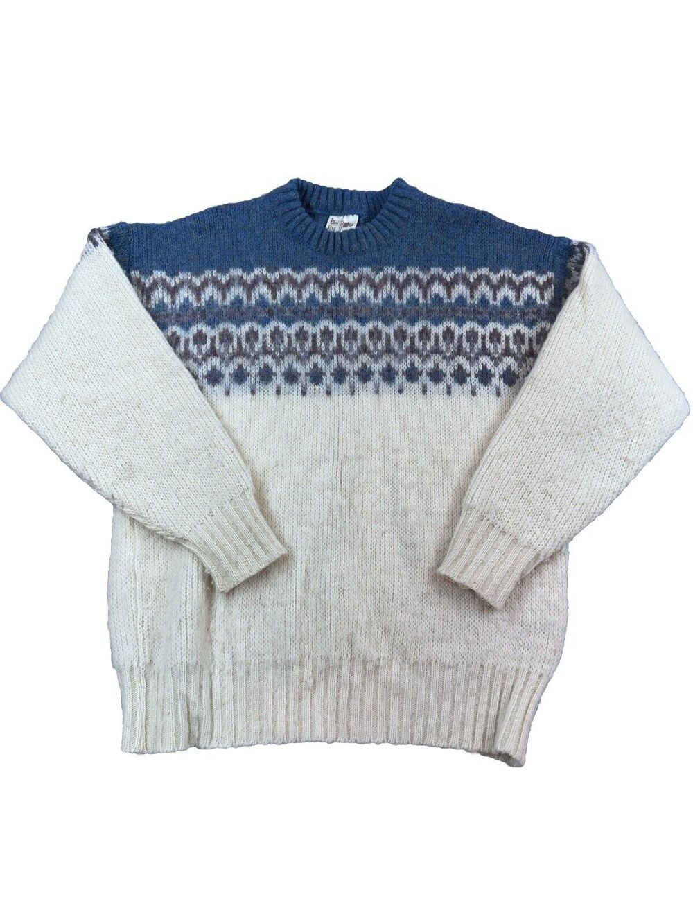 Vintage Alafoss Icelandic Wool Sweater XS Cream Hand Knit Nordic Ski Pullover